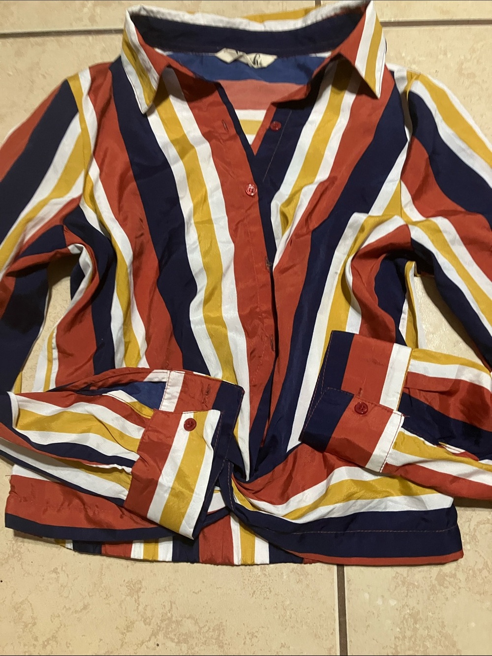 Striped Button-Up Shirt in Navy, Rust & Mustard